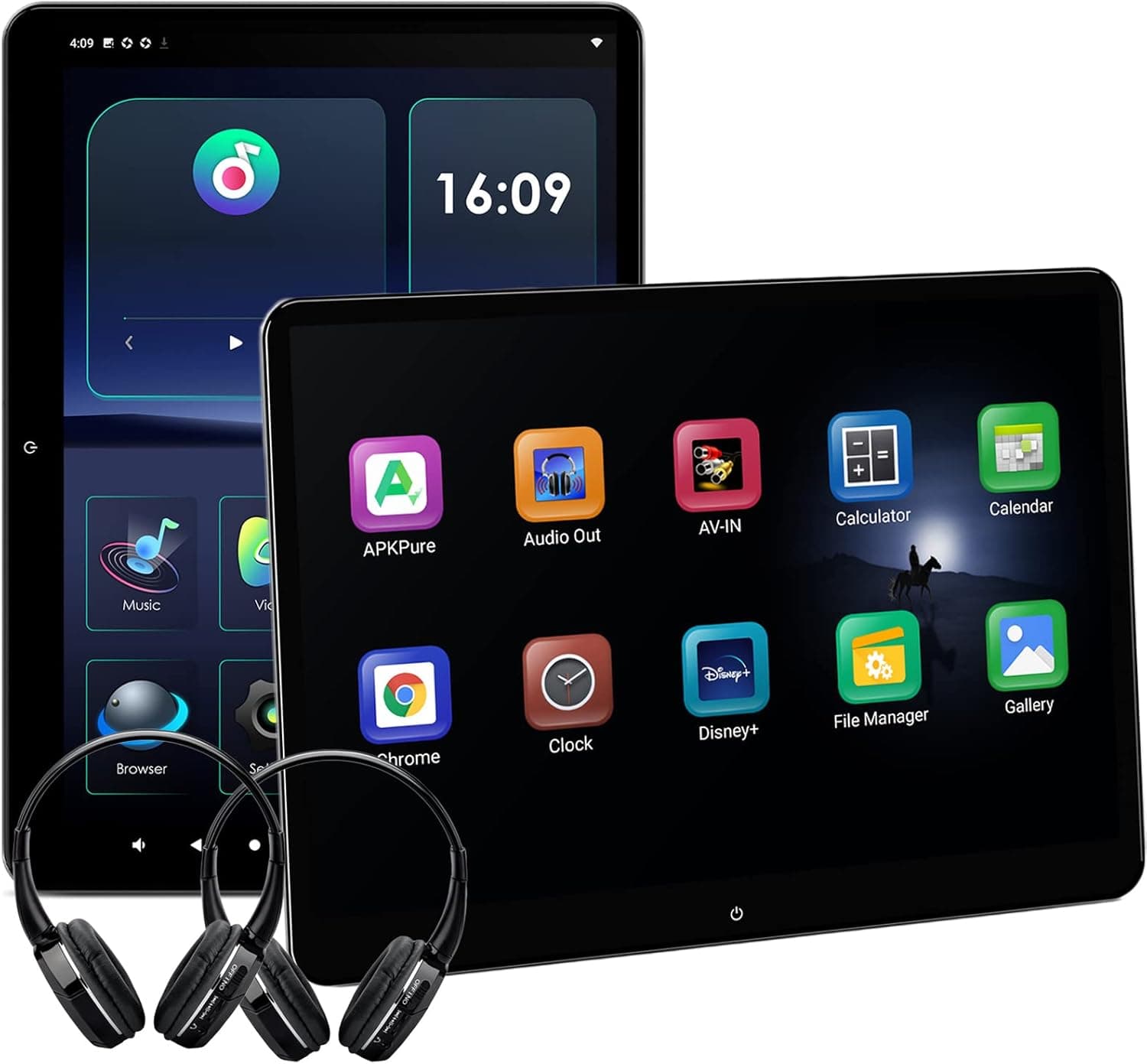 XTRONS Android 11 Car TV Tablet for Back Seat with 2 Bluetooth Headphones, 14 Inch Dual IPS Touch Screen Car Headrest, Portable Headrest TV for Car 2 Screens Support Netflix/YouTube, 4K, WiFi, HDMI