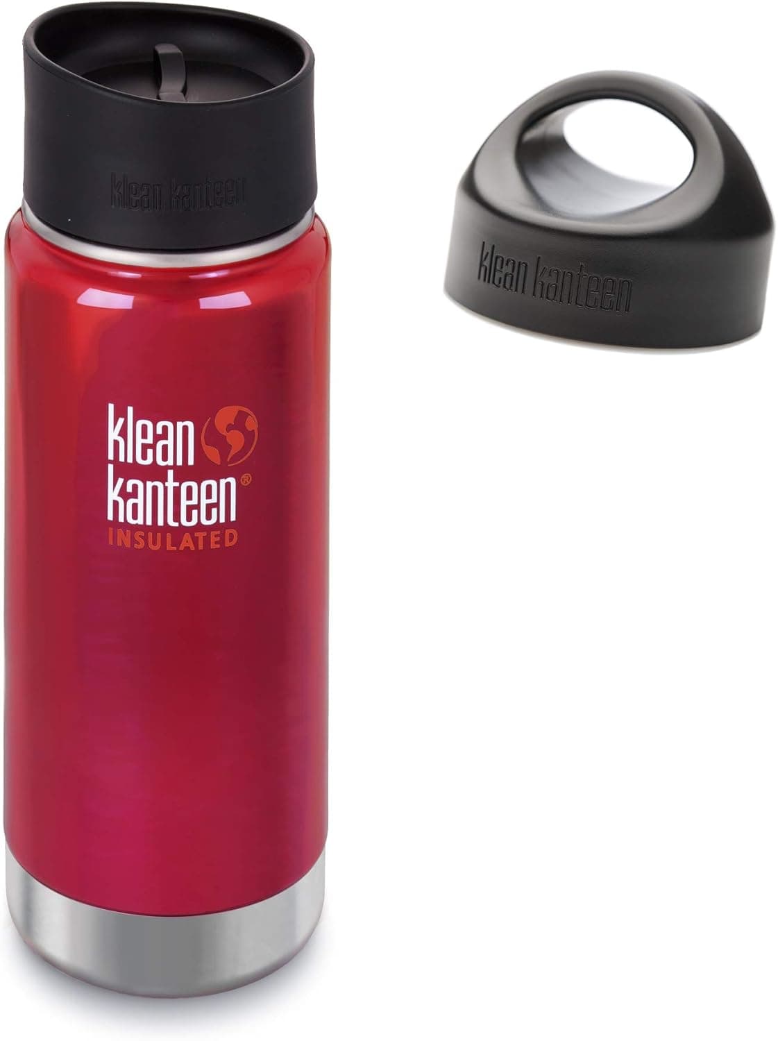 Klean Kanteen 16-Ounce Wide Insulated Stainless Steel Water Bottle with Loop Cap (Roasted Pepper w/ Extra Cafe Cap)