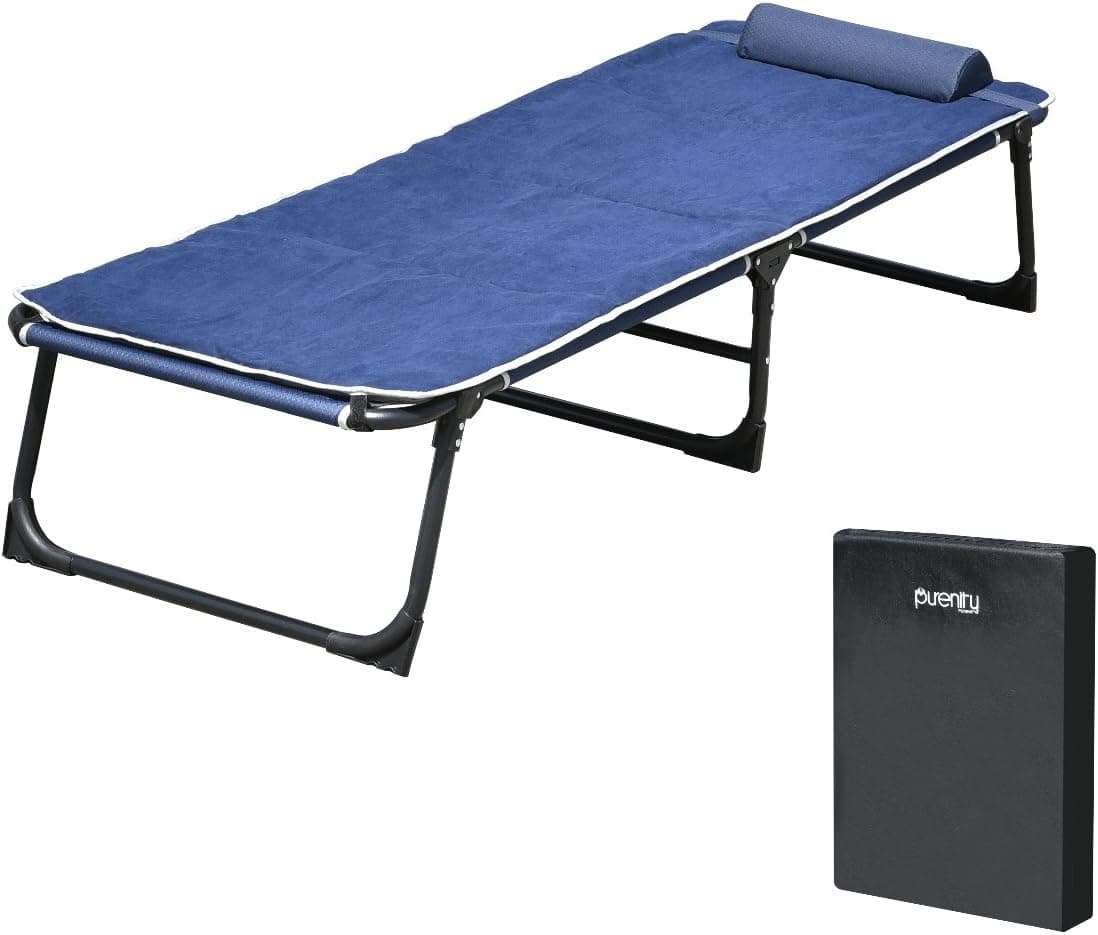 Purenity Comfort Folding Military Bed Camping COT Set with Free Mat and Storage Bag