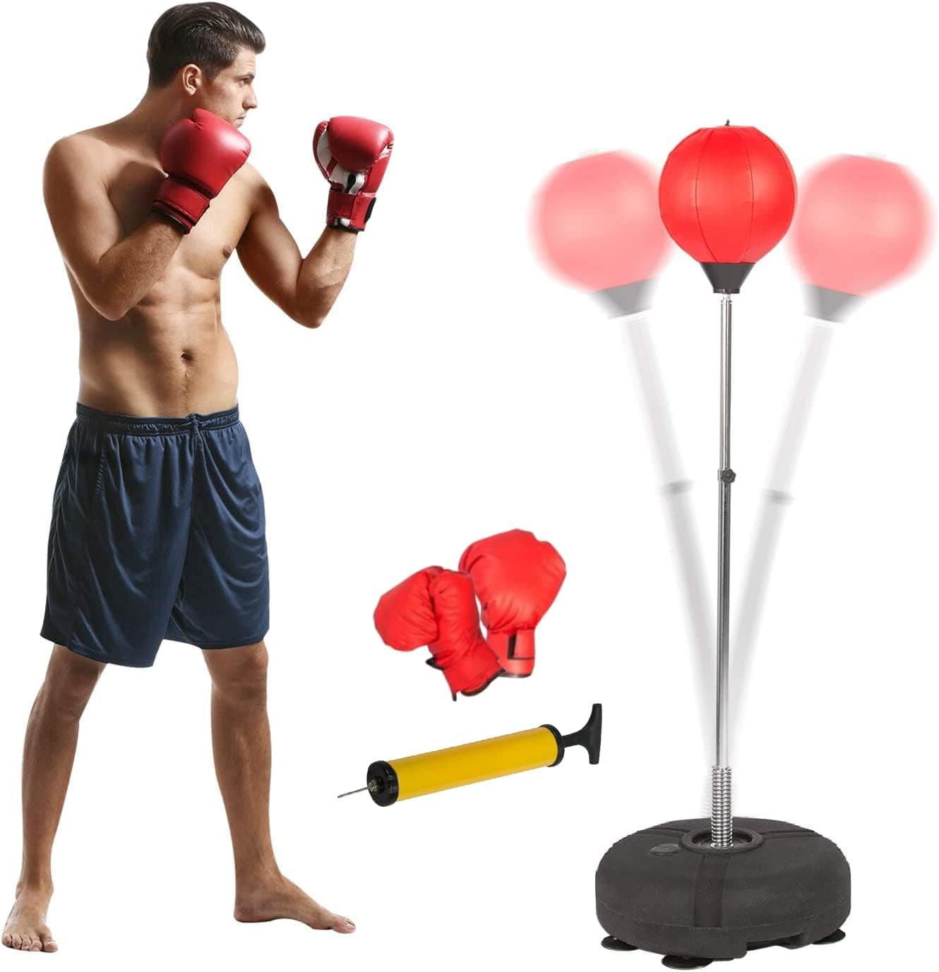 Vilobos Punching Bag with Stand for Kids & Adults, Reflex Boxing Bag with Gloves, Adjustable Freestanding Punching Ball Speed Reflex Bag, Great for Home Gym Training