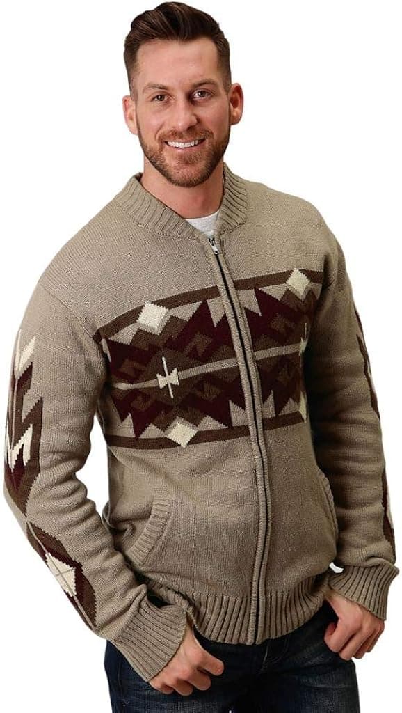 Stetson Western Sweater Mens Aztec Zip Brown 11-014-0120-7106 BR