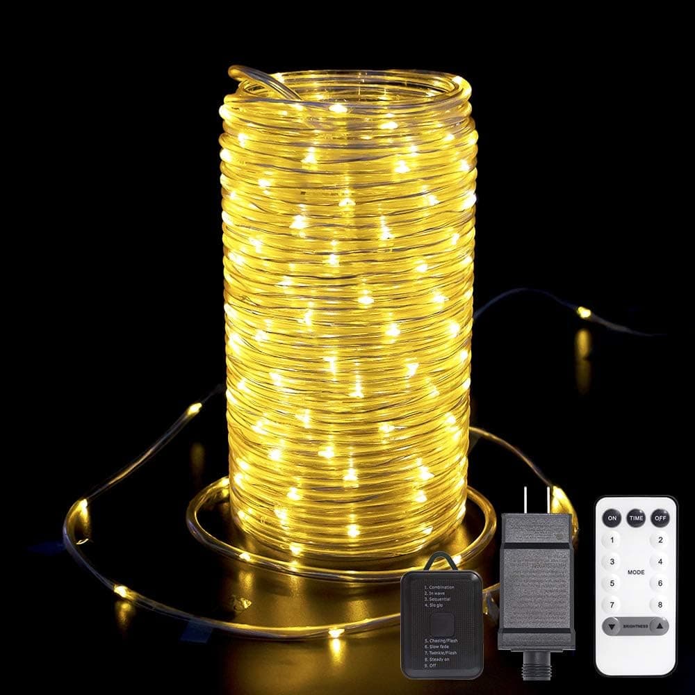 Rope Lights Outdoor LED Rope Lights 66ft 200 LED Fairy Lights with Remote 8 Modes/Timer Waterproof Plug in String Lights Indoor Connectable Decorative Warm White Lighting for Bedroom Patio Yard Metaku