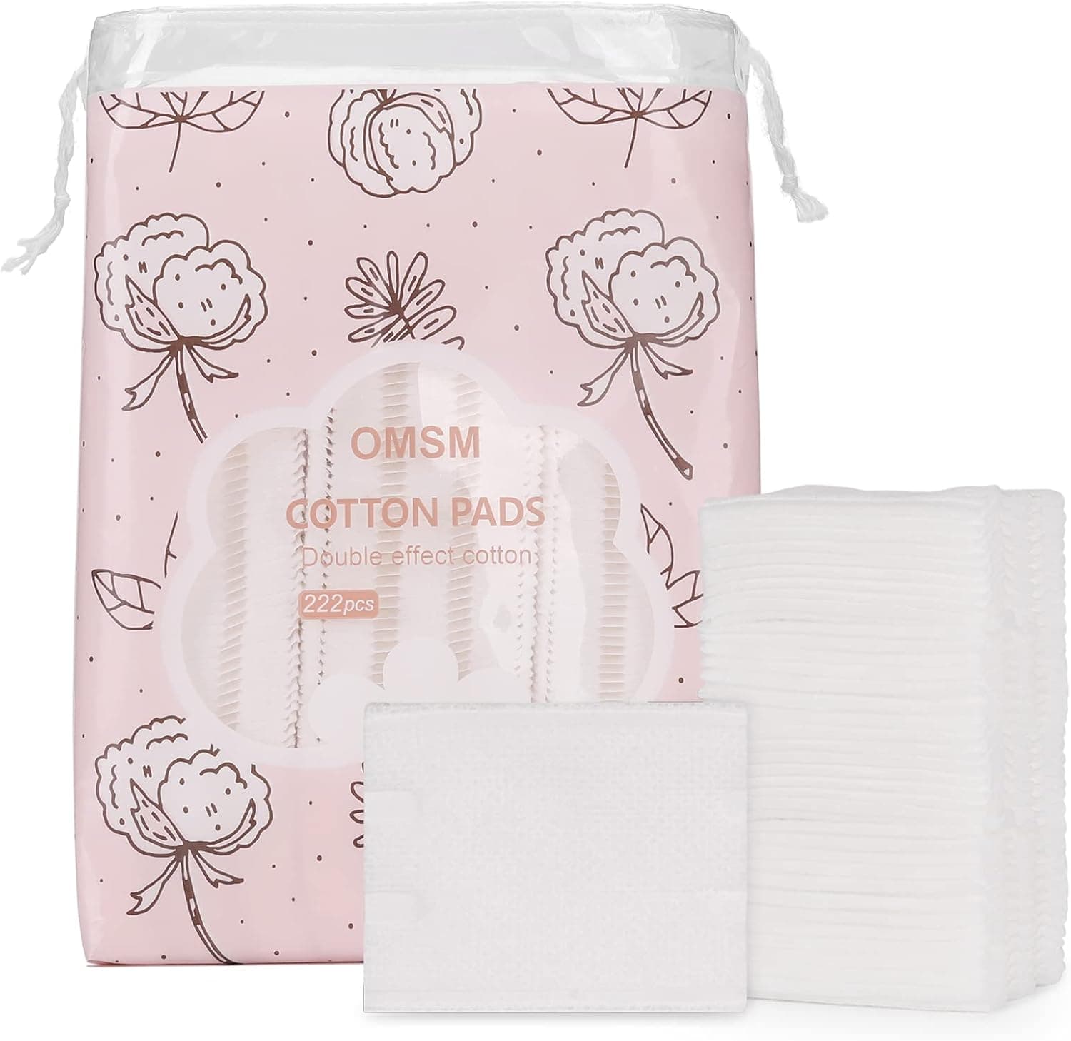 OMSM Cotton Pads, Facial Lip & Eye Makeup Remover Pads,100% Pure Cotton Effective Cosmetic Cotton Squares,Hypoallergenic, Lint-Free(222PCS)