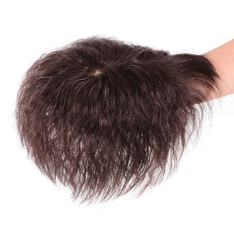 Clip On Hair Topper Human Wavy Hair Hairpiece Hair Extension for Women Increase the amount of hair (Brown, 13×14CM)
