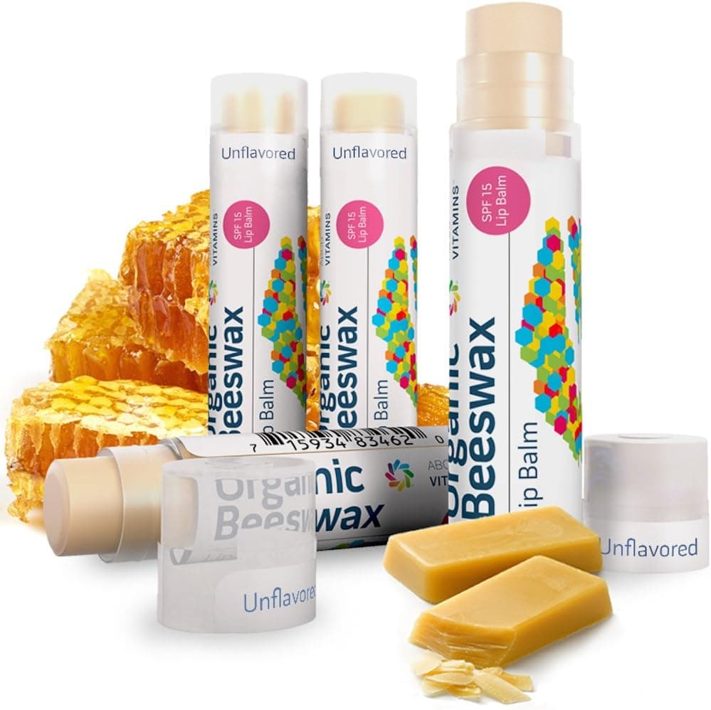 Organic Unflavored Lip Balm - Multi-Pack of 4 Natural Lipbalm - Long Lasting Moisturizing Repair for Dry and Chapped Lips - Protect Your Lips from Sun Damage with Active SPF 15 Sunblock