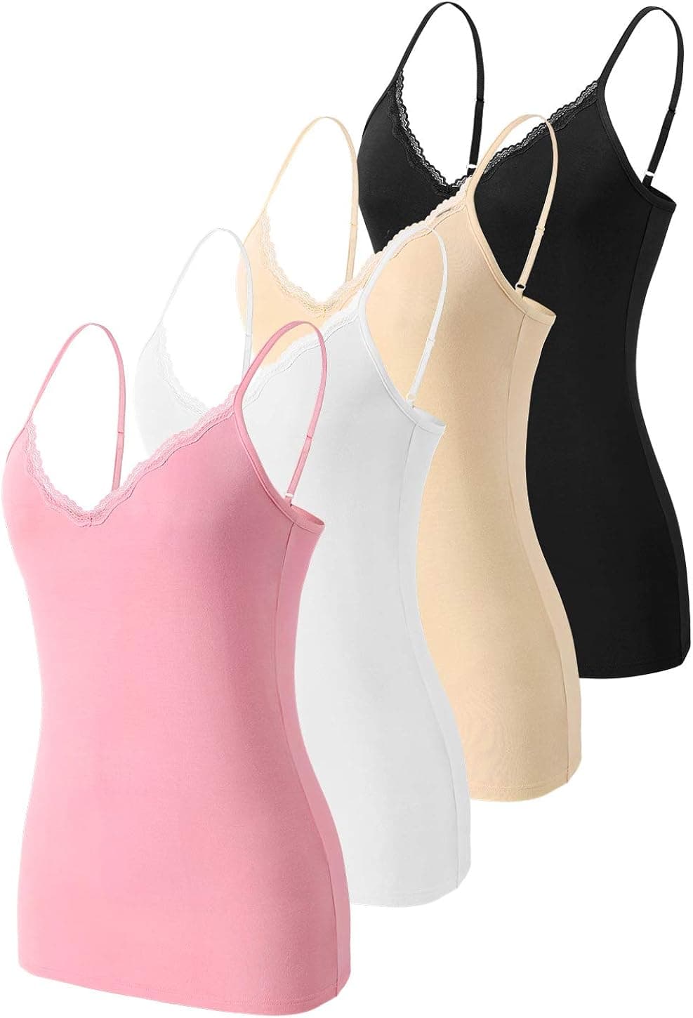 Rosyline V Neck Camisoles for Women Adjustable Lace Cami Undershirt Spaghetti Strap Lace Tank Tops