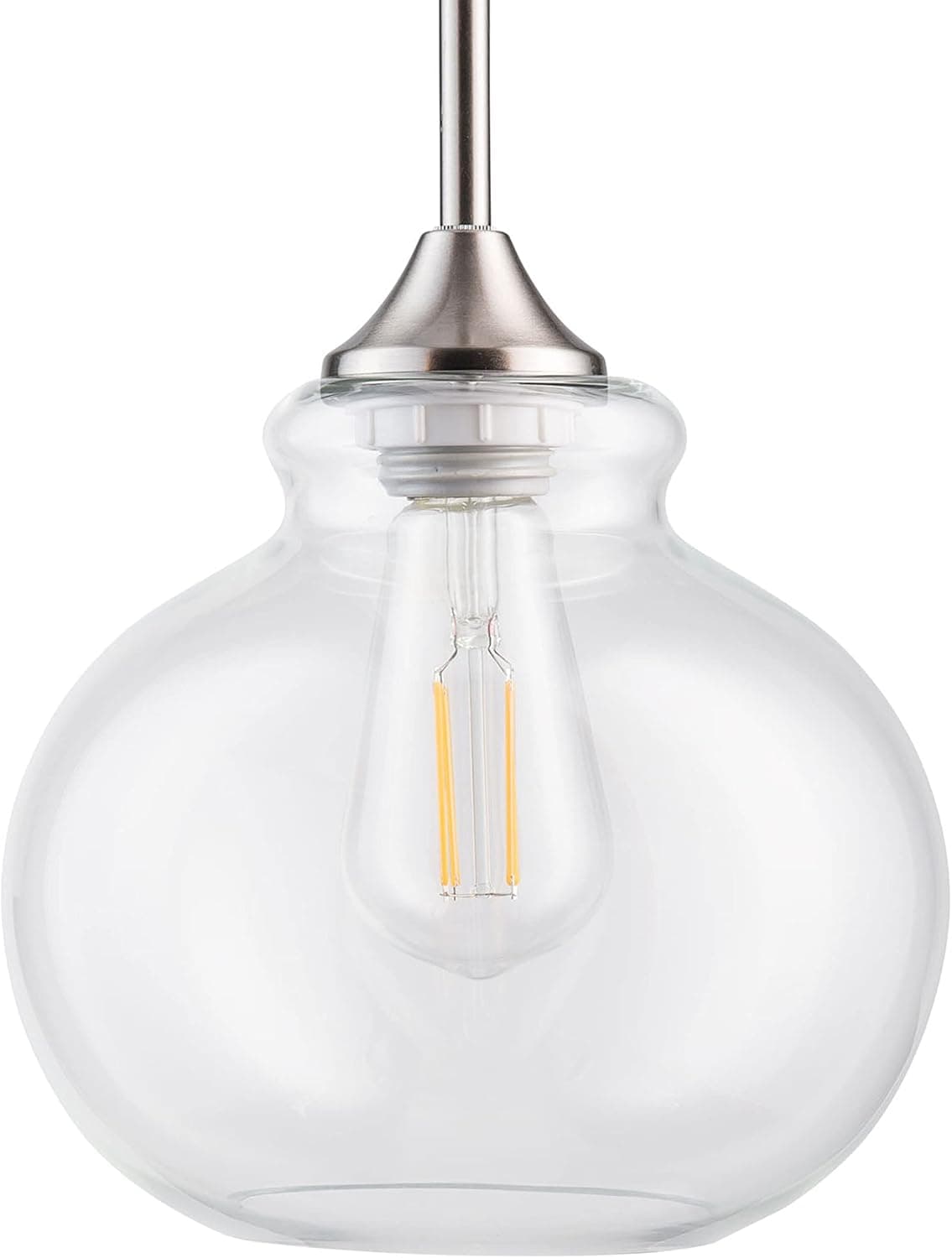 Linea di Liara Ariella Casella Farmhouse Glass Pendant Lighting for Kitchen Island Modern Brushed Nickel Large Pendant Light Hanging Light Fixture with Clear Blown Glass Shade, UL Listed