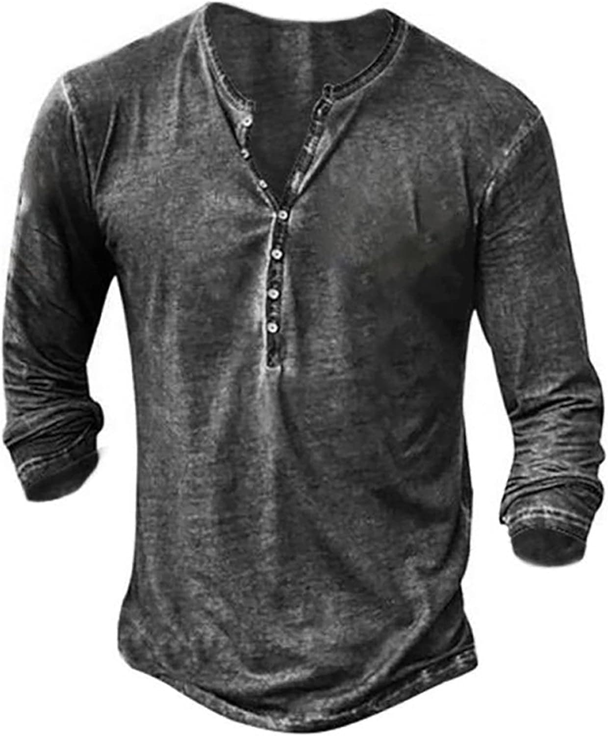 Mens Distressed Henley Shirts Retro Short/Long Sleeve Tee Shirts Casual Button Down Washed T-Shirts for Men