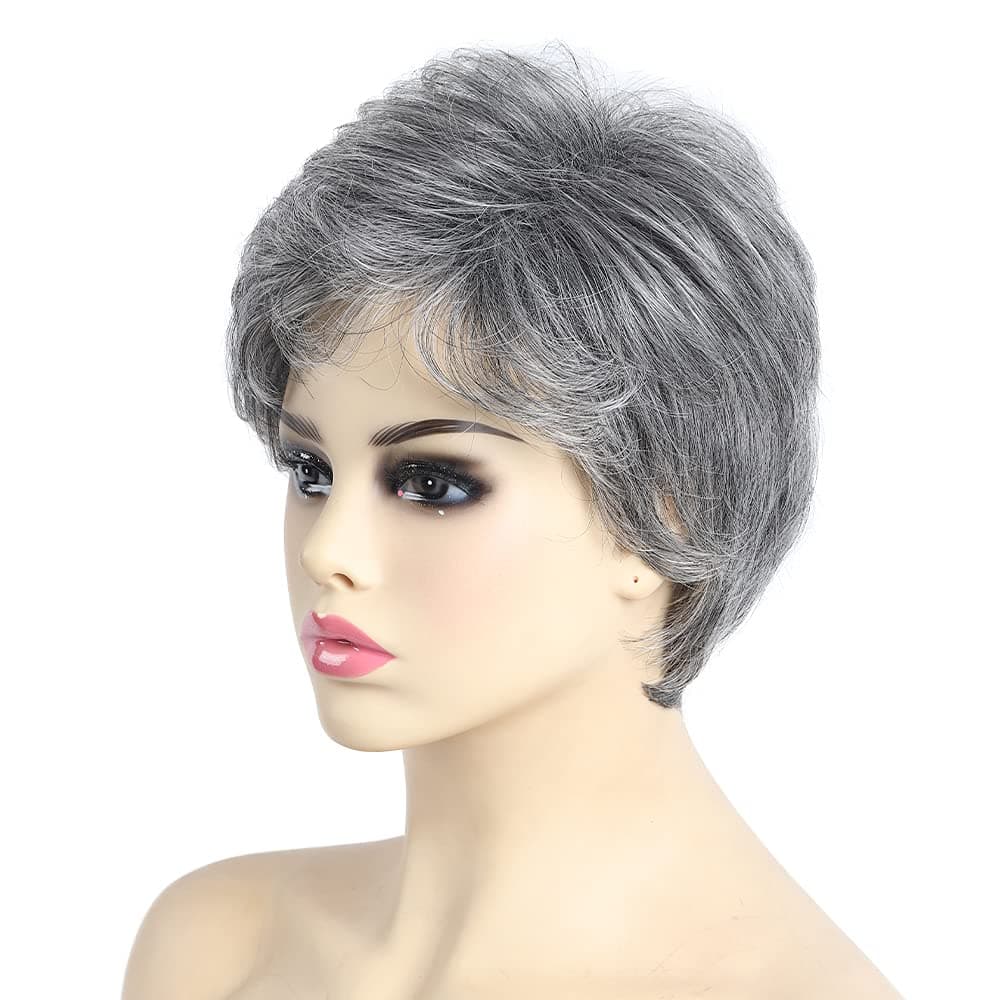 SYXLCYGG Short Grey Wig,Old Lady Wigs Short Wig Ladies Curly Synthetic Older Womens Hair Wigs Fluffy, Full But Very Thin Only 2.7 OZ Silver White Blonde Pixie Brown Auburn Free Wig Cap