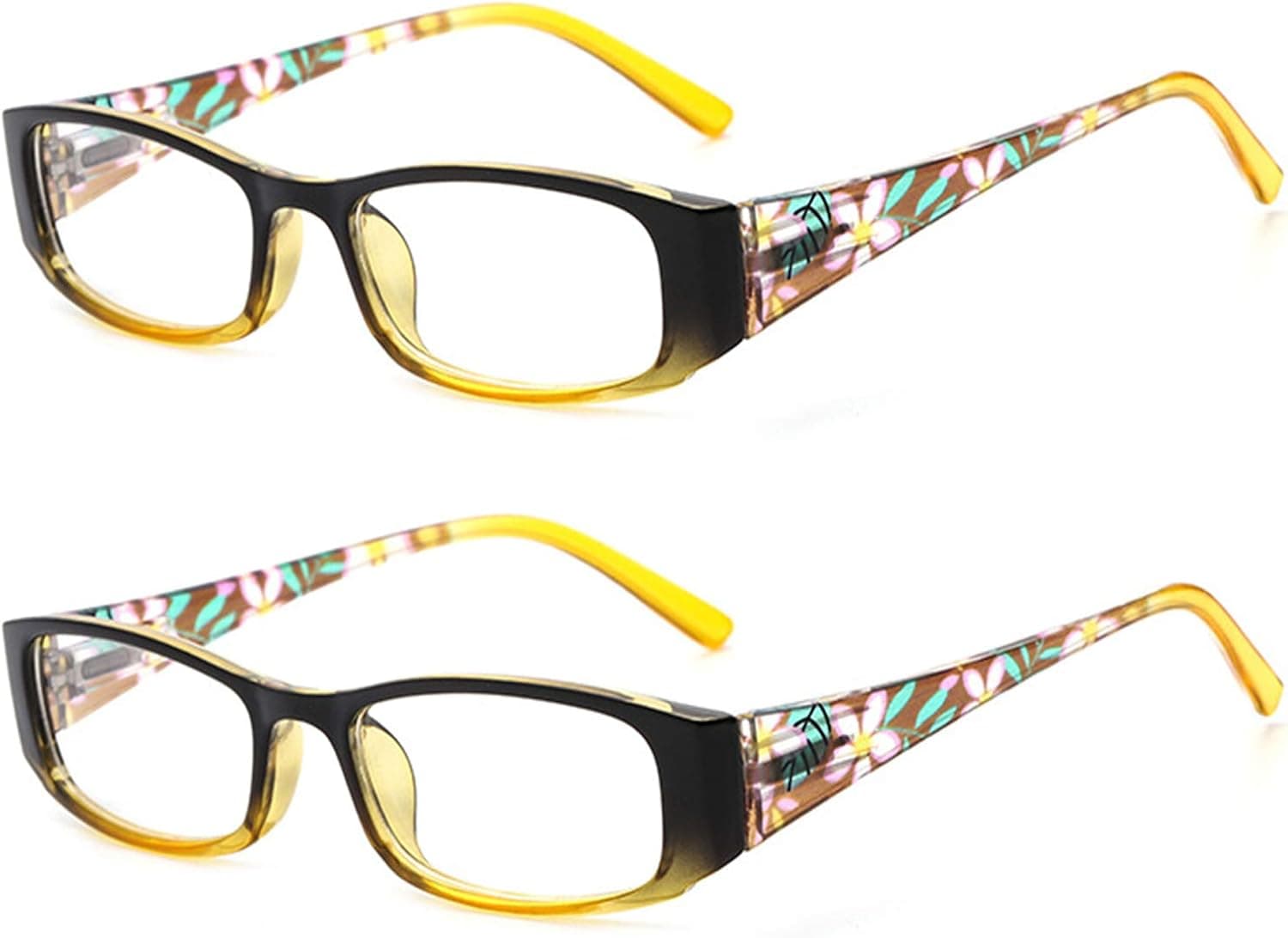 VVDQELLA Computer Reading Glasses, 2 Pair Blue Blocking Reading Glasses for UV Protection Anti Glare Spring Hinges Women & Men (Yellow, 3.00)