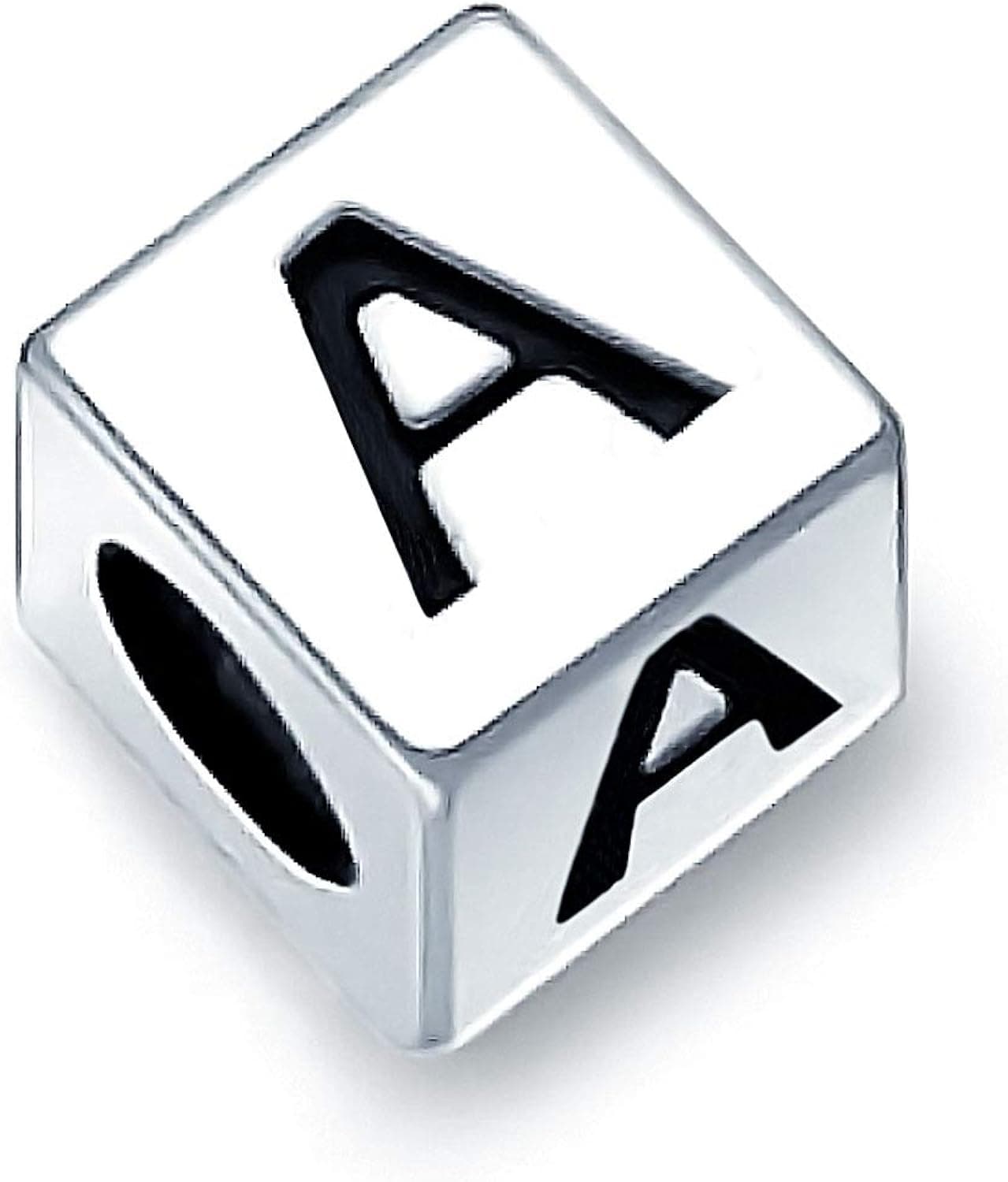 Square Cube Block Letter A-Z Alphabet Initial Charm Bead For Women For Teen .925 Sterling Silver For European Bracelet