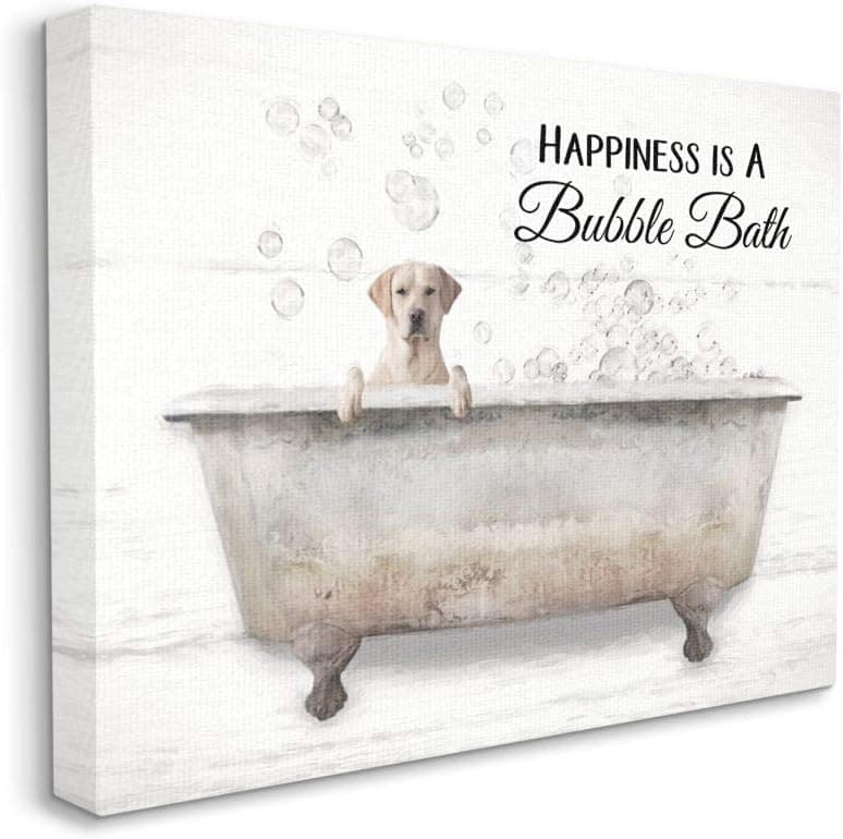 Stupell Industries Happiness Is A Bubble Bath Dog In Tub Word Design