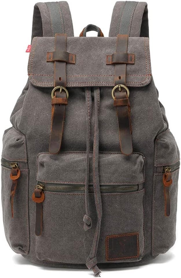 Canvas Backpack Unisex Vintage Casual Rucksack 17 inch Laptop Daypacks Schoolbag College Bookbag Hiking Camping Travel Bag Grey