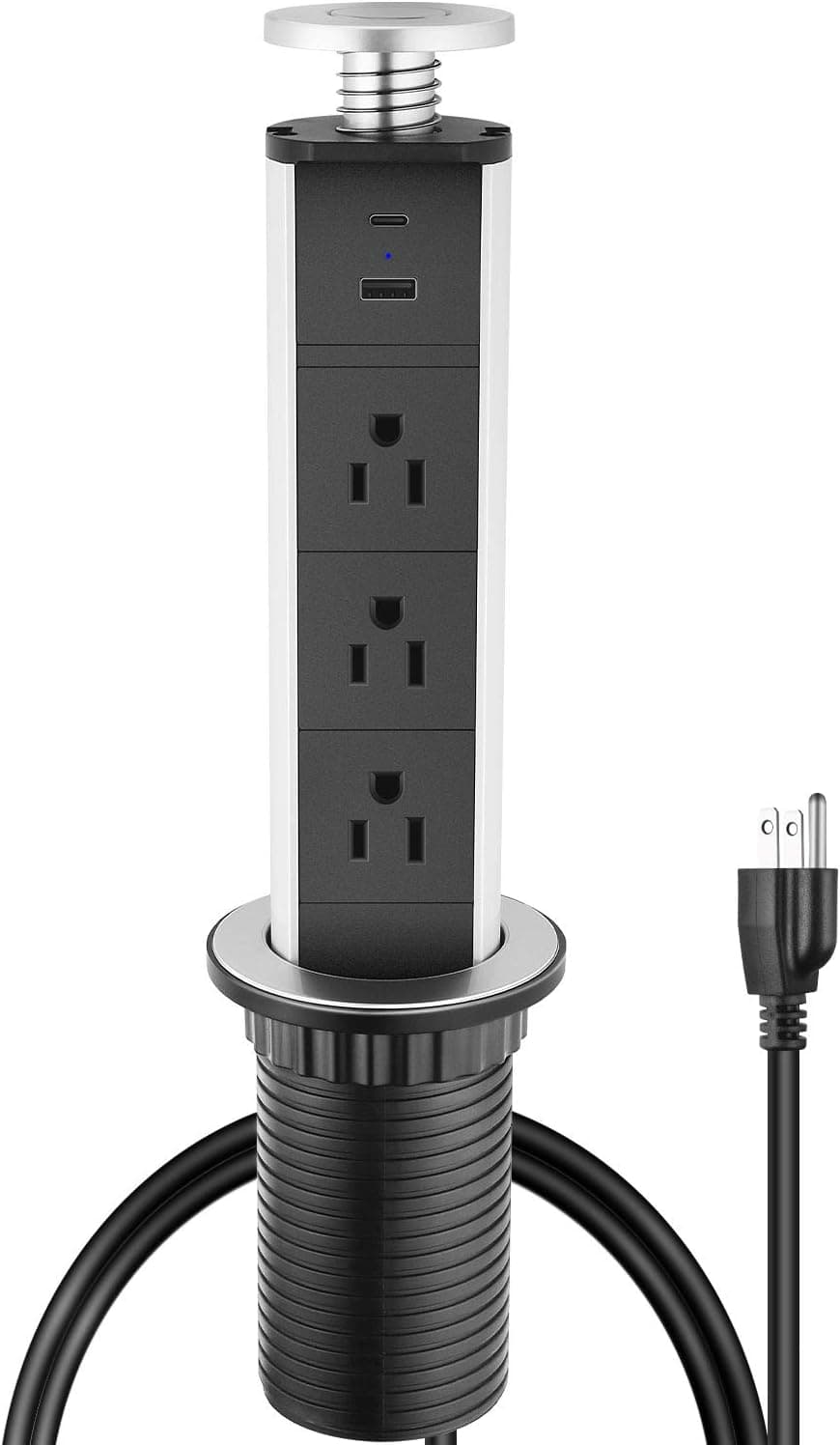 Pulling Pop Up Power Outlet with USB C, Tabletop pop up Socket Power with 3 Outlets,2.5inch Round Hole Grommet Power Strip,6ft Extension Cord