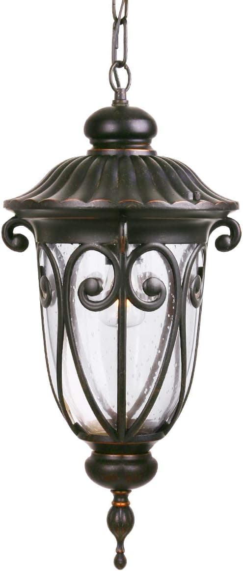 GOALPLUS Outdoor Pendant Light Fixture for Porch, 20 1/2" High Antique Bronze Hanging Patio Light Fixture, Exterior Waterproof Ceiling Hanging Lantern with Clear Seeded Glass, LMP0519-M