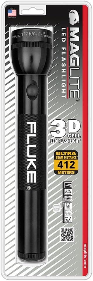 MagLite ST3D016 3-D Cell LED Flashlight, Black 168 LUMENS with FLUKE Logo