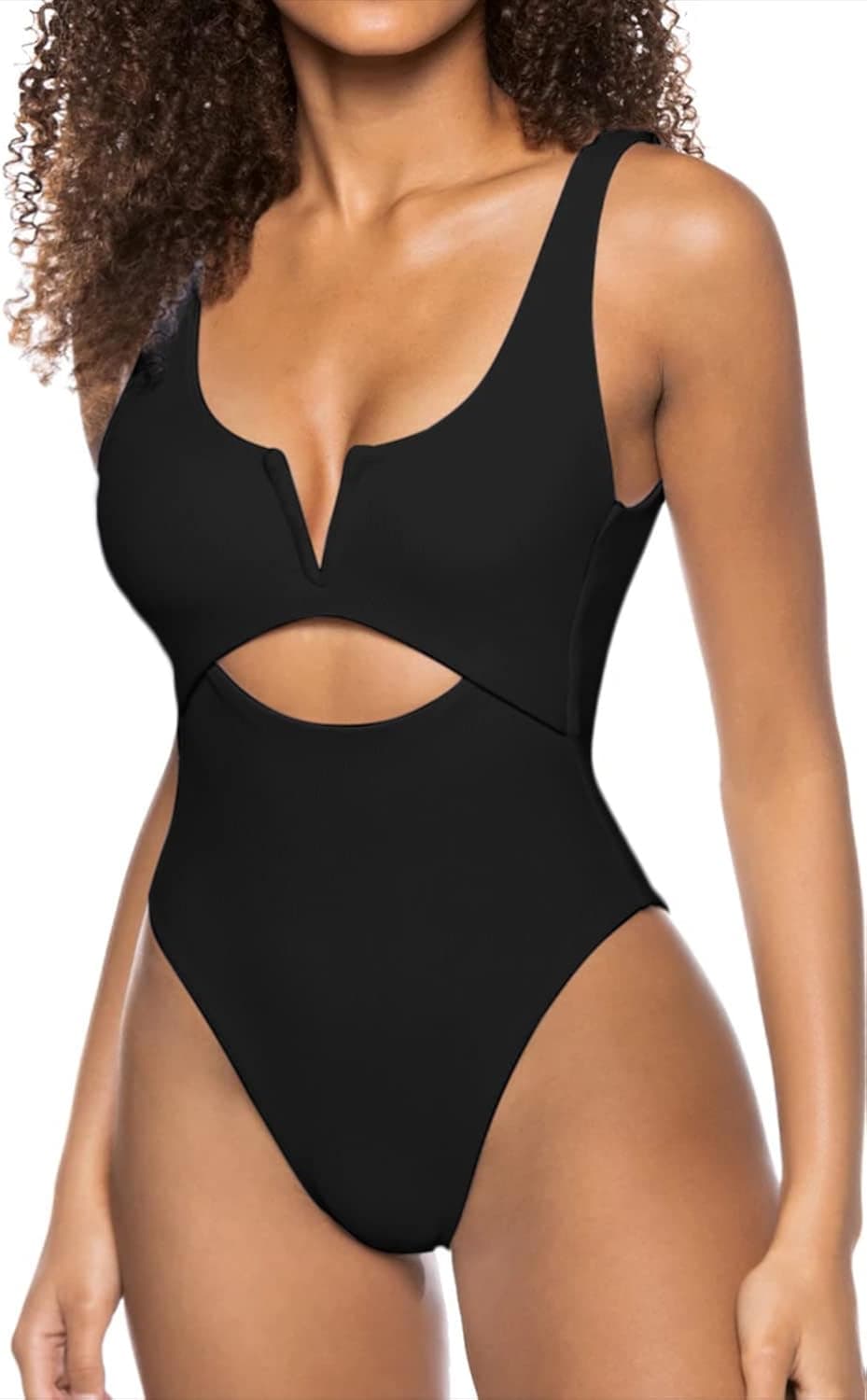 Meyeeka Womens One Piece Swimsuits Tummy Control Bathing Suit for Women Push Up Swimwear V Neck High Cut Monokini