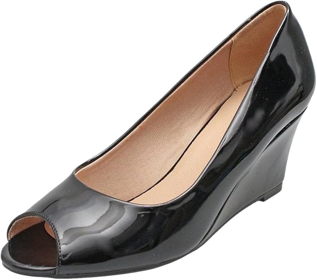 Forever Link Women's Peep Toe Slip on Wedge Pump,8.5 B(M) US,Black