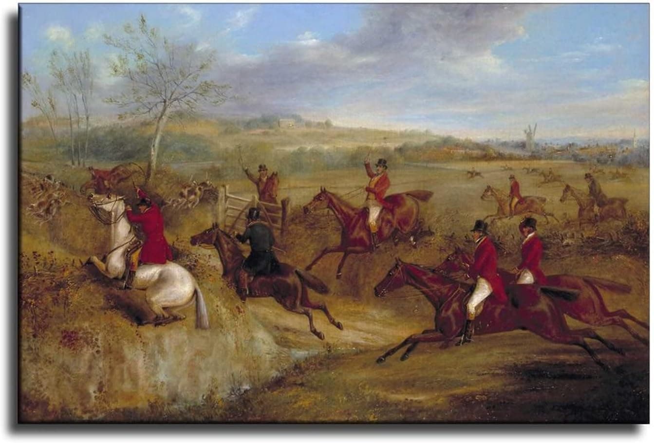Racing with The Hounds Victorian Fox Hunt Painting Poster Decorative Painting Canvas Wall Art Living Room Posters Bedroom Painting 24x36inch(60x90cm)