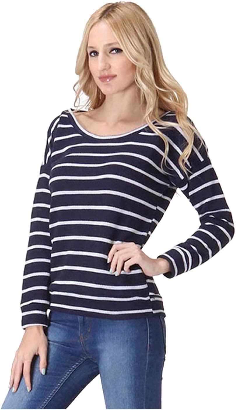 2LUV Women's Striped Long Sleeve Knit Top