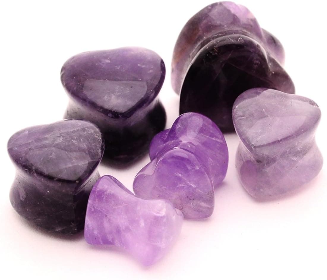 Mystic Metals Body Jewelry Amethyst Stone Heart Plugs - 9/16" - 14mm - Sold As a Pair