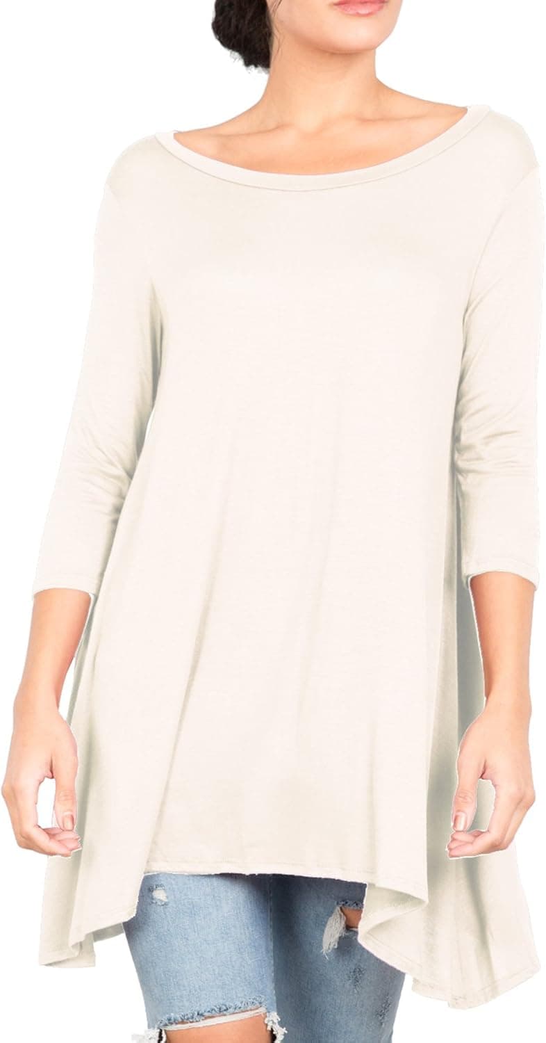 Love In Women's 3/4 Sleeve Round Neck Relaxed Drape Tunic T Shirt Top S~3XL