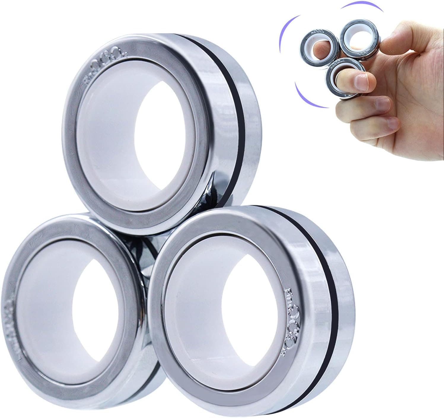 BEIJITA Magnetic Rings Fidget Toys, Hand Spinner, Professional Magnetic Fidget Rings Stress Relief Props for Kid & Adult Training Relieves Reducer Anxiety Finger Decompression Stress Toys 3 Pcs Set