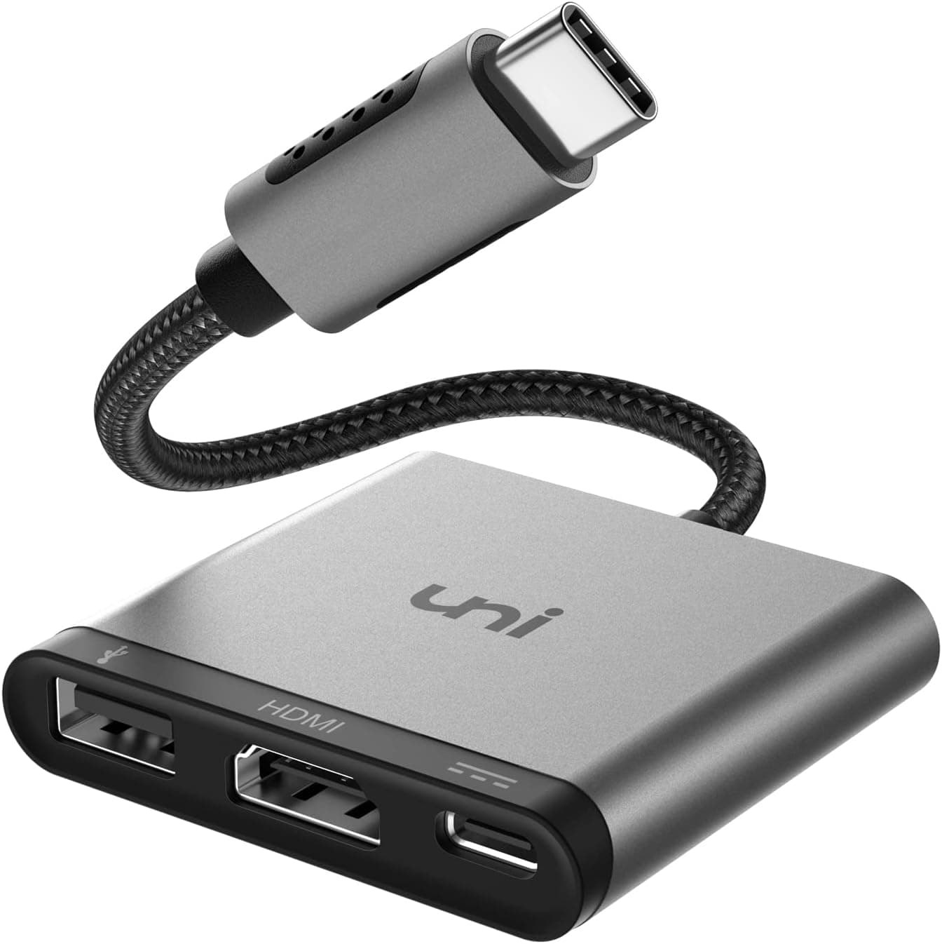 uni USB C to HDMI Multiport Adapter, Thunderbolt 4/3 to [4K@60Hz HDMI, PD 100W Charging, USB 3.0] 3-in-1 Hub Compatible with MacBook Pro/Air, XPS 15, Laptops, Galaxy S21 and More