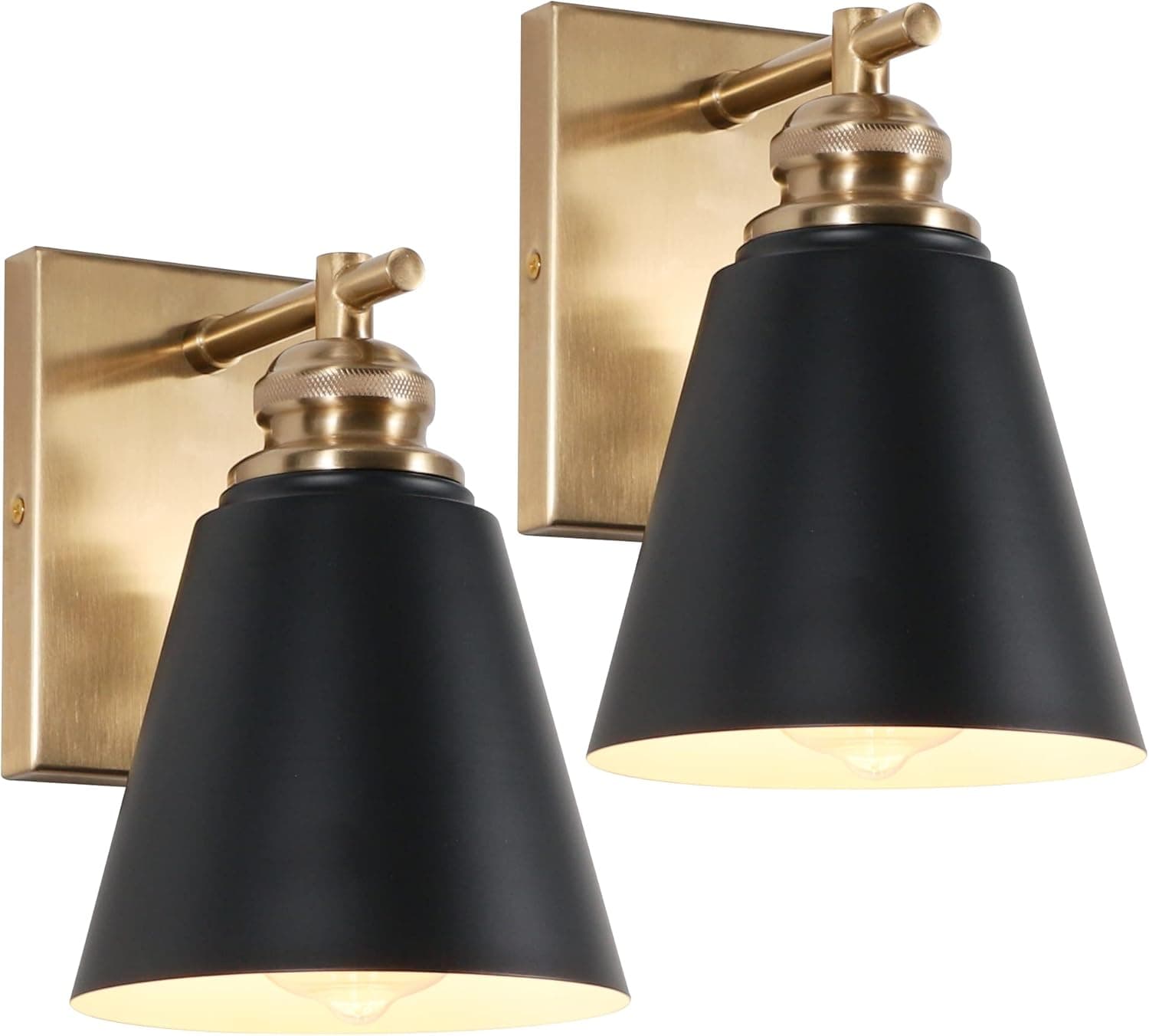 pasentel Bathroom Vanity Light Set of 2, 1 Light Black and Gold Bathroom Light Fixtures, Modern Brushed Gold Wall Lighting fixtures for Bathroom, Bedroom, Hallway, Mirror, Dressing Table, BD015-1-BK