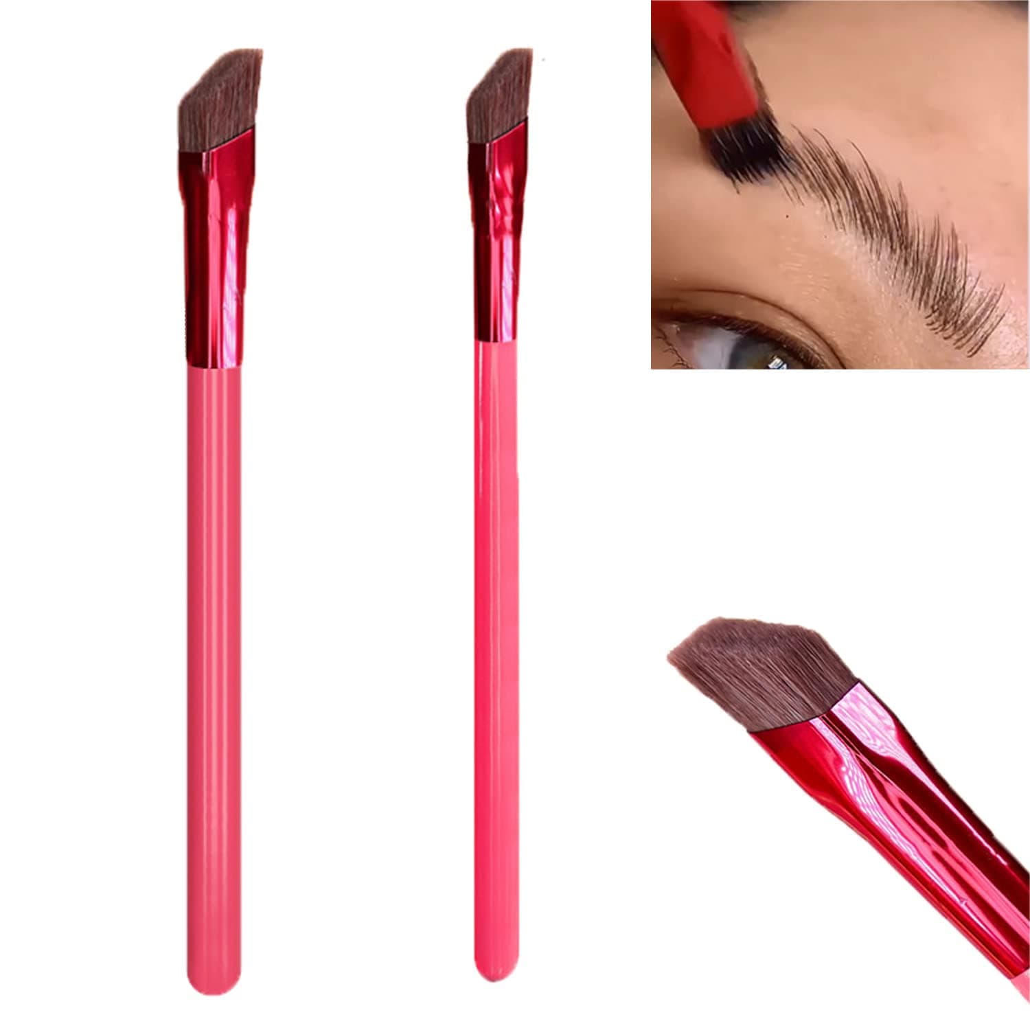 Multi Function Eyebrow Brush | 4D Hair Stroke Brow Stamp Brus | Brow Brushes for Eyebrows | Ultra Thin Angled Eyeliner Makeup Brush | Eyebrow Concealer Contour Brush (2 PCS)