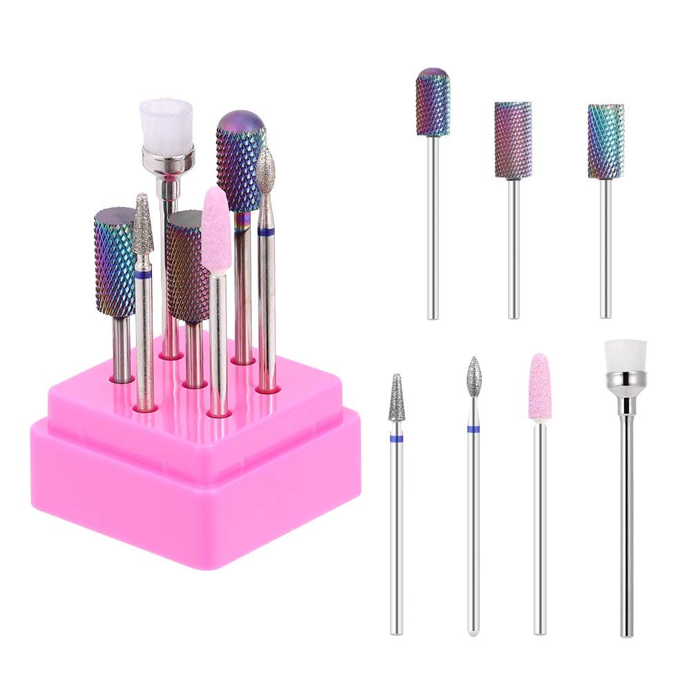 Auxsoul 7pcs Nail Drill Bits for Acrylic Tungsten Carbide 3/32 Nails Gel Drill Set Manicure Pedicure