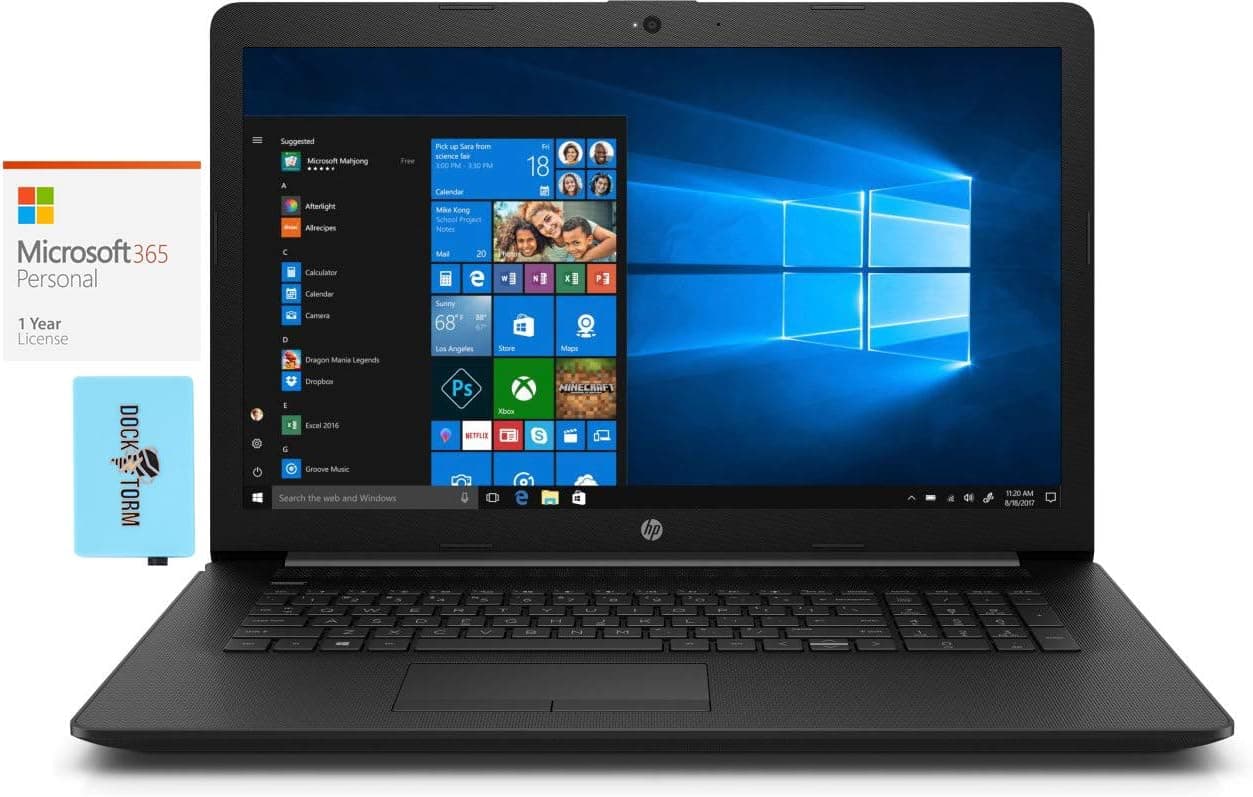 HP - 17z-ca200 Home & Business Laptop (AMD Athlon Gold 3150U 2-Core, 8GB RAM, 2TB HDD, AMD Radeon, 17.3" HD+ (1600x900), WiFi, Bluetooth, Webcam, Win 10 Home) with MS 365 Personal, Hub