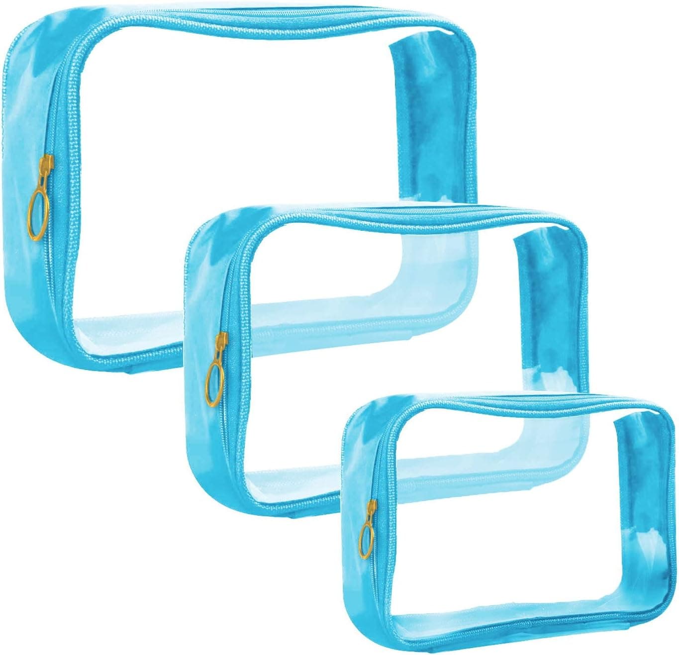 DARIN TSA Approved Clear Toiletry Bag Tansparent Travel Makeup Bag Zipper Cosmetic Pouch, Airline 3-1-1 Rule Carry-On Flight Liquid Bag For Women and Men- (2 Size 1L+1M,Clear Black) (Clear Blue)