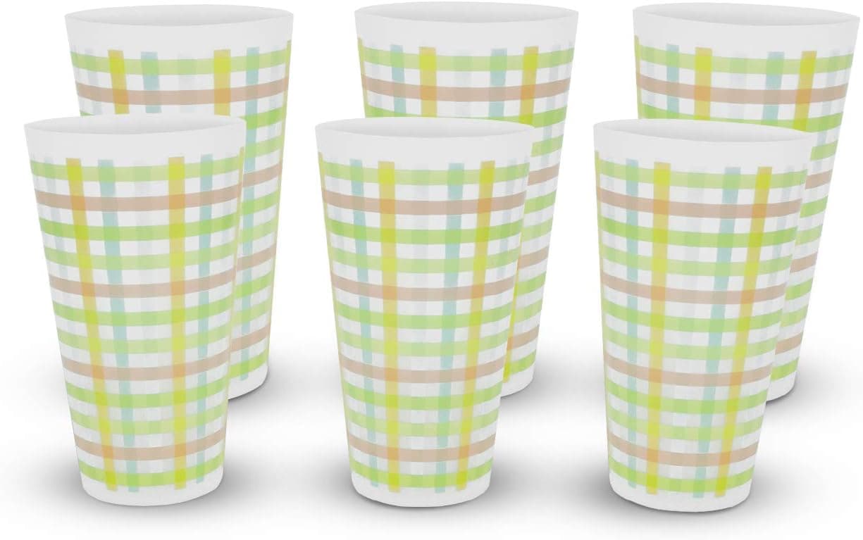 eXpace 32 oz Plastic Tumblers Stadium Cups, Pastel Plaid, 6 Pack