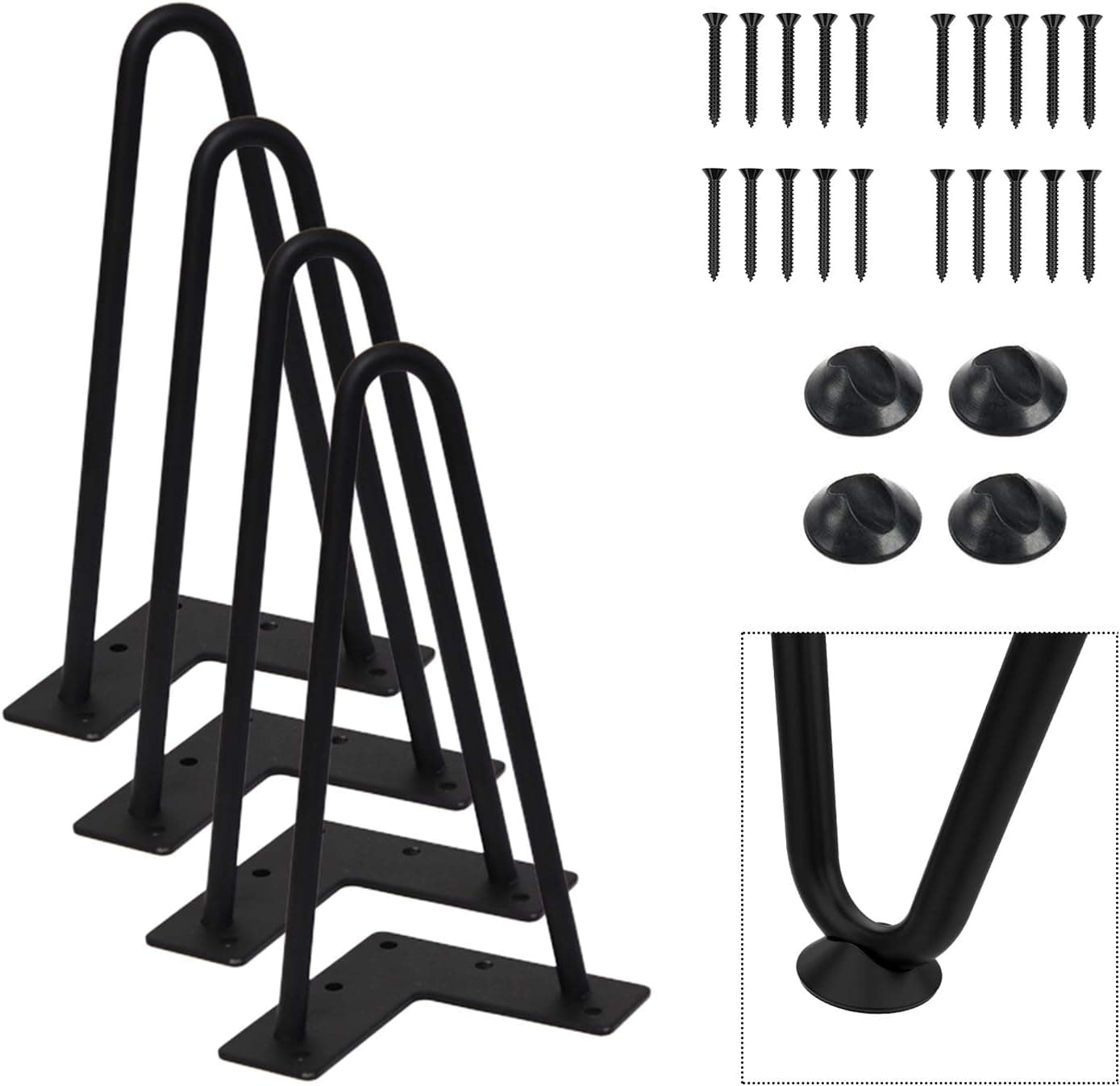 Orgerphy 8” Black Hairpin Furniture Legs(4PCS) | Heavy-Duty Hairpin Legs End Table Legs| with Screws and 4pcs Bonus Rubber Floor Protectors | Metal Table Legs Desk Legs Furniture Legs for DIYers