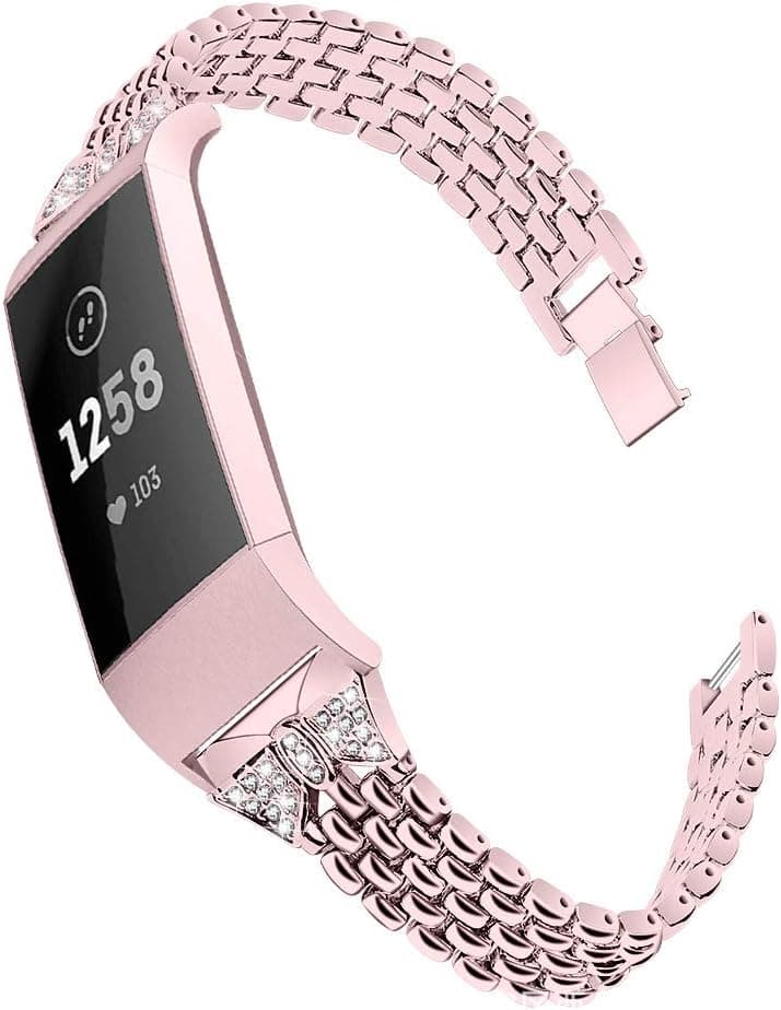 Mtozon Metal Bands Compatible with Fitbit Charge 4 & Charge 3 & SE, Women Replacement Stainless Steel Bling Bracelet Breathable Wristbands for Ladies, Rose Gold