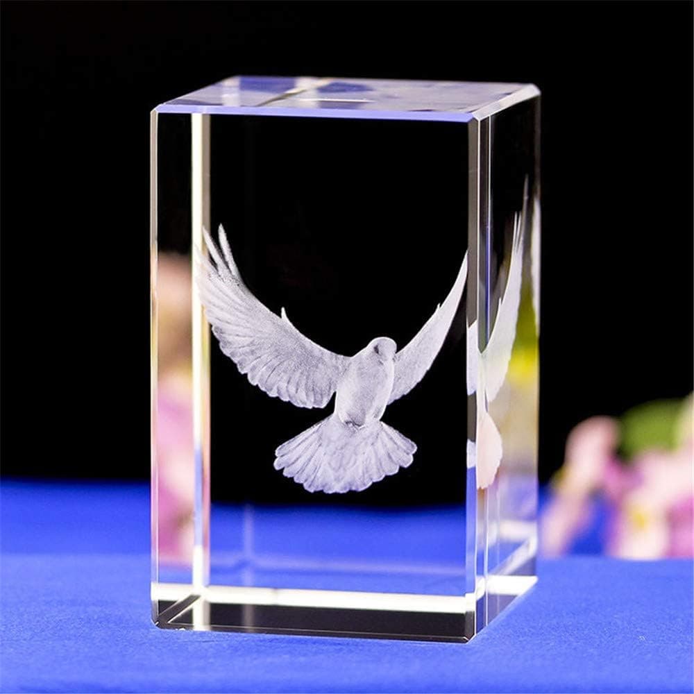 Lucky House Crystal Glass Cubic Eagle Fish Town Paper 3D Laser Sculpture Statue Feng Shui Souvenir Craft Gift (Pigeon)