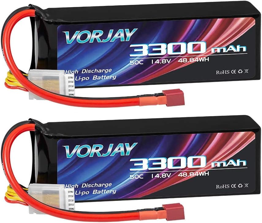 VORJAY 14.8V 50C 3300mAh 4S Lipo Battery with Deans T Plug for RC Truck RC Airplane RC Helicopter Drone Quadcopter (2 Packs)