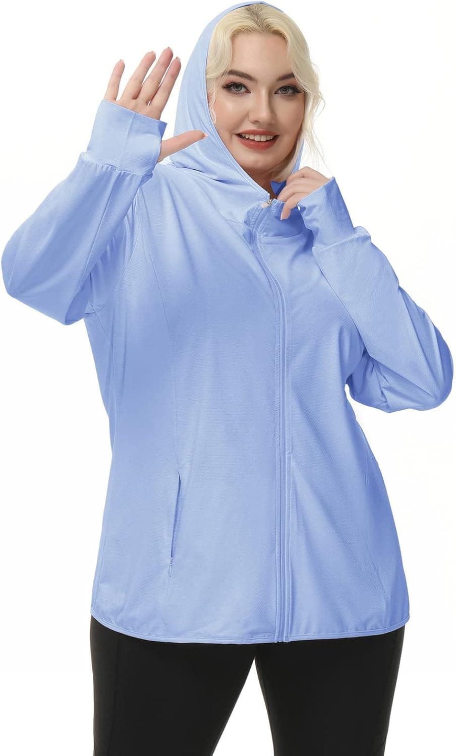 Hanna Nikole Women's UPF 50+ Sun Protection Lightweight Hooded Jacket Full Zip Long Sleeve Outdoor Activity with Pockets