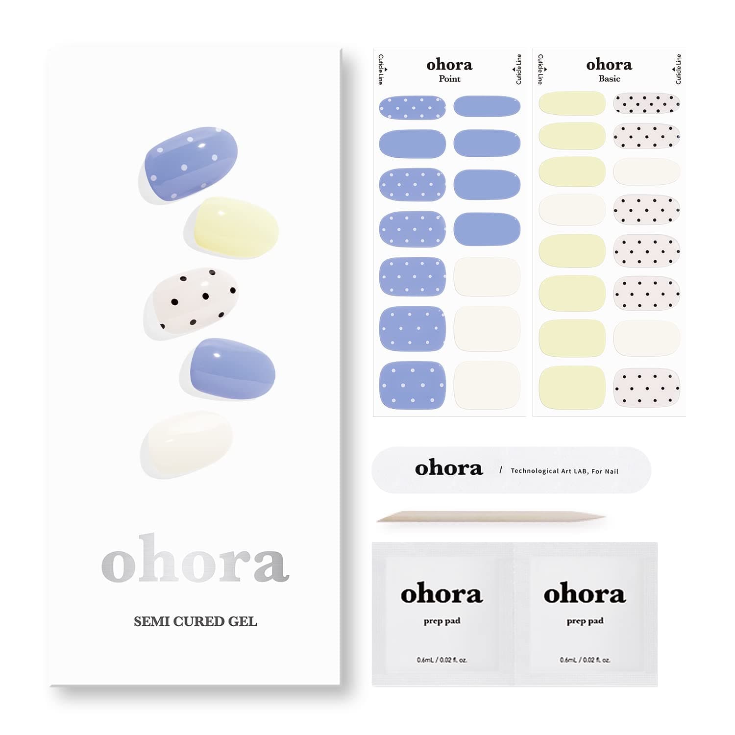 ohora Semi Cured Gel Nail Strips (N Sally) - Works with Any UV Nail Lamps, Salon-Quality, Long Lasting, Easy to Apply & Remove - Includes 2 Prep Pads, Nail File & Wooden Stick