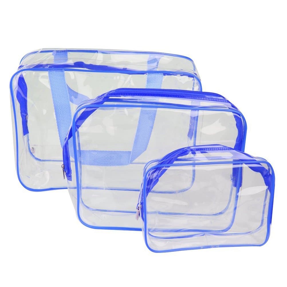 Frcolor 3-in-1 PVC Transparent Cosmetic Tote Bag Toiletry Organizer Handbags (Blue)