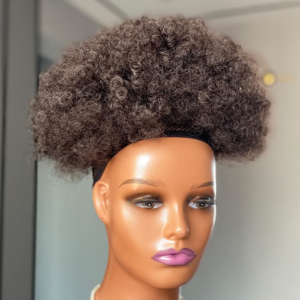 mybobwig Chocolate Brown Big Afro Puff Drawstring Ponytail Extensions for Black Women 4b 4c Afro Kinky Curly Hair Bun Ponytail Wigs(4#)