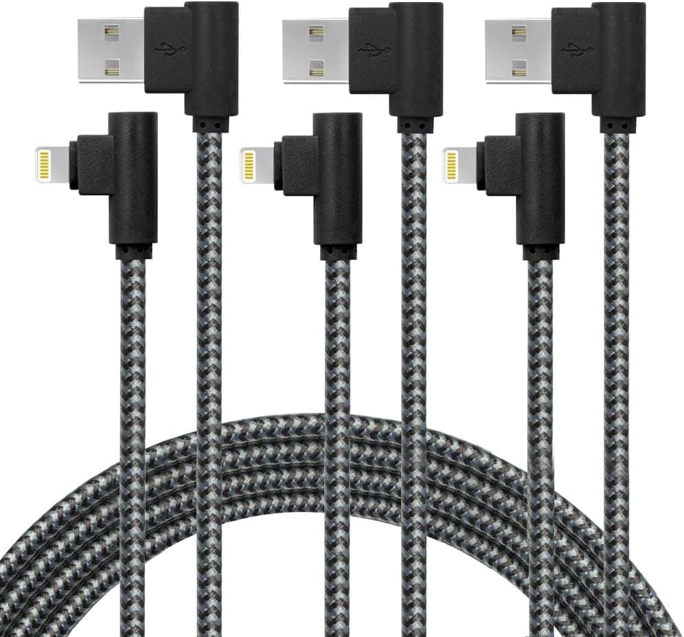 Fast Charging Cable,3Pack 10ft Right Angle Phone Cable,Nylon Braided Fast Speed Data Sync Charging Cord Compatible PhoneXs MAX X 8 7 Plus, Pad.(Black and Grey)