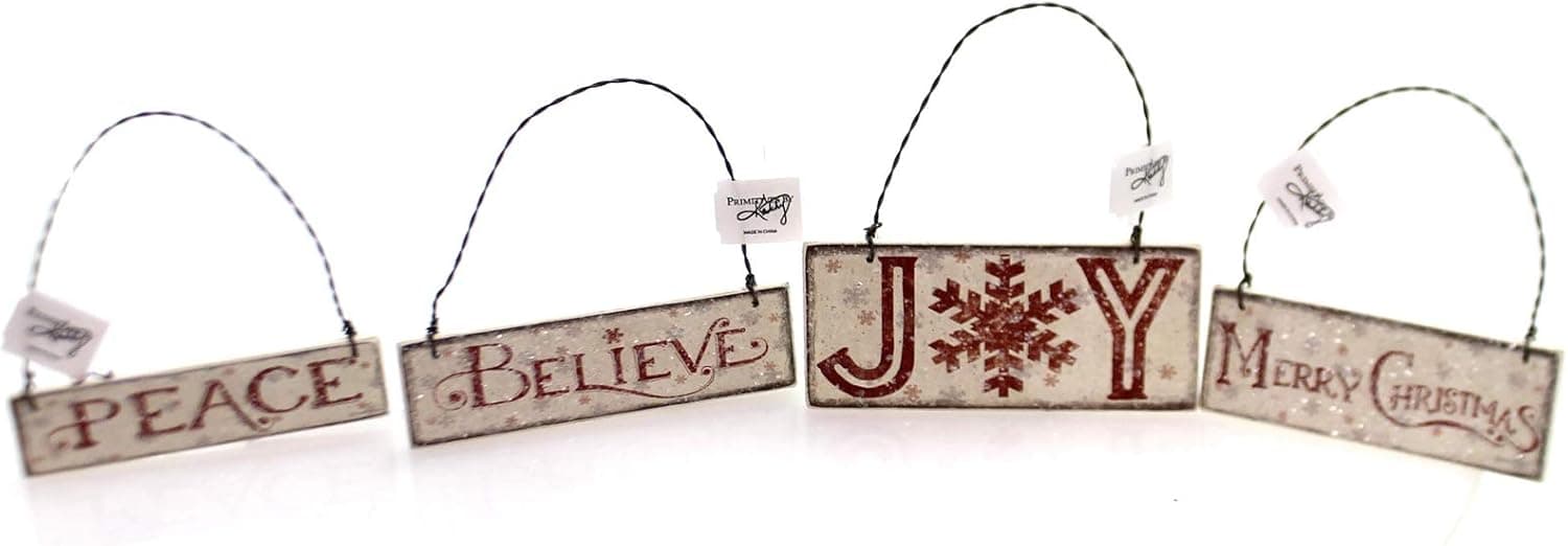 Primitives by Kathy Paper Wire Wood Set - Christmas Words Decorative Hanging Ornaments