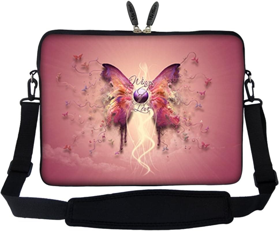 Meffort Inc 15 15.6 inch Neoprene Laptop Sleeve Bag Carrying Case with Hidden Handle and Adjustable Shoulder Strap - Wings of Love