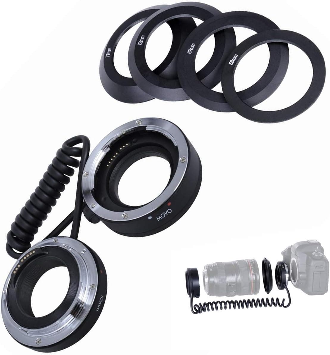 Movo AF Reverse Mount Macro Lens Converter for Canon EOS DSLR Cameras Including The 90D, 80D, 77D, 70D, 7D, 6D, 5D, 1D, Digital Rebel SL3, SL2, T8i, T7i, T6s, T6i, T5i, T5, T4i, and More