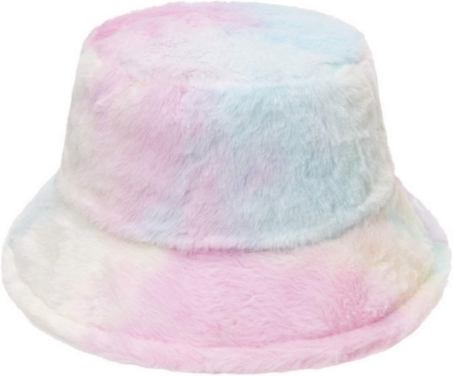 ZGMYC Women Girls Tie Dye Faux Fur Warm Bucket Hat Fuzzy Rainbow Winter Fisherman Cap