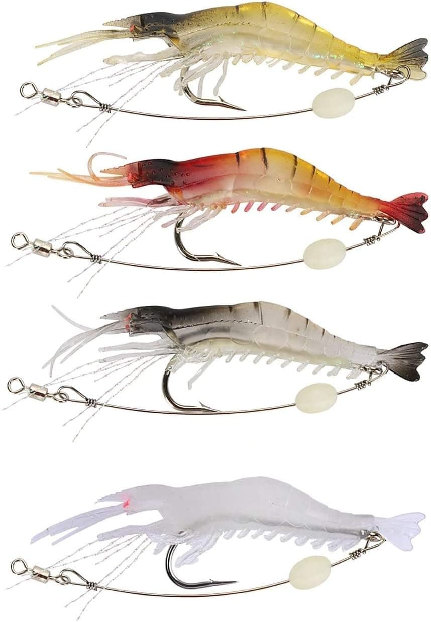 Nobranded 4 Colors Soft Luminous Shrimp Lure Set, Artificial Silicone Soft Bait Fishing Lures with Hook Fishing Tackle for Freshwater Saltwater