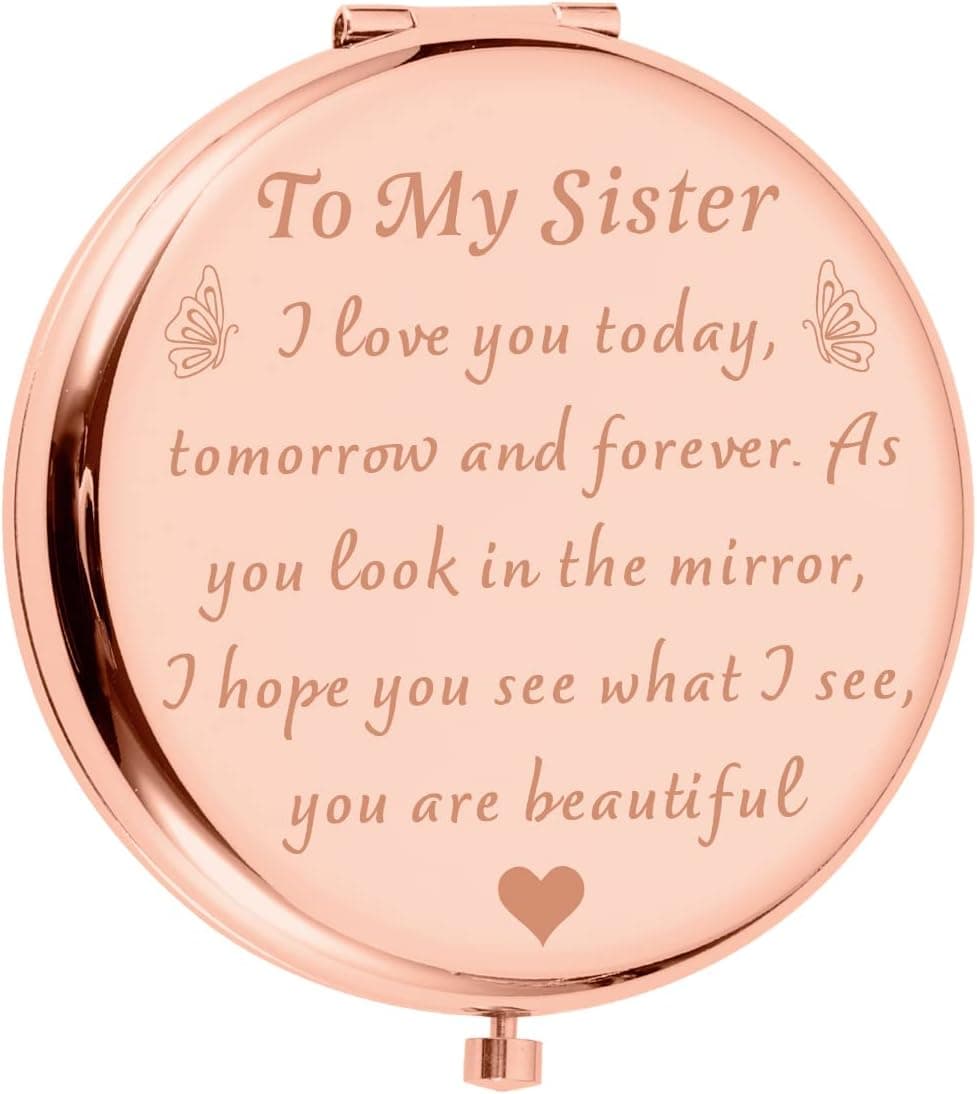 Birthday Gift for Sisters Compact Mirror from Sister Brother Friend Christmas Graduation Friendship Gift for Best Friend Big Little Sister Women Valentine Wedding Travel Makeup Gift for Girl Her