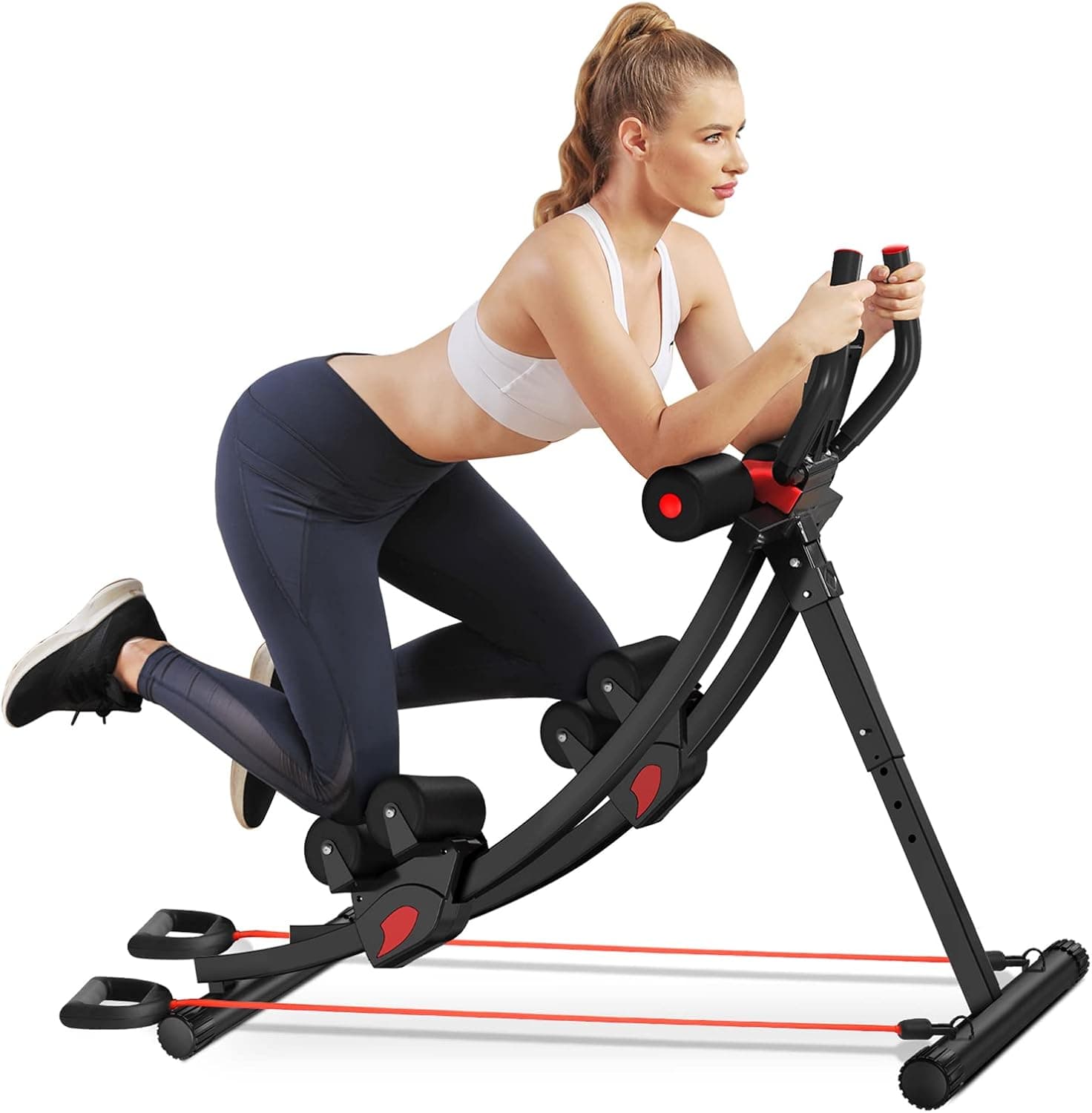 eHUPOO Ab Machine Abs Workout Equipment,Core & Abdominal Trainer Whole Body Workout Exercise Equipment for Home Gym,Foldable Waist Trainer with Resistance Bands